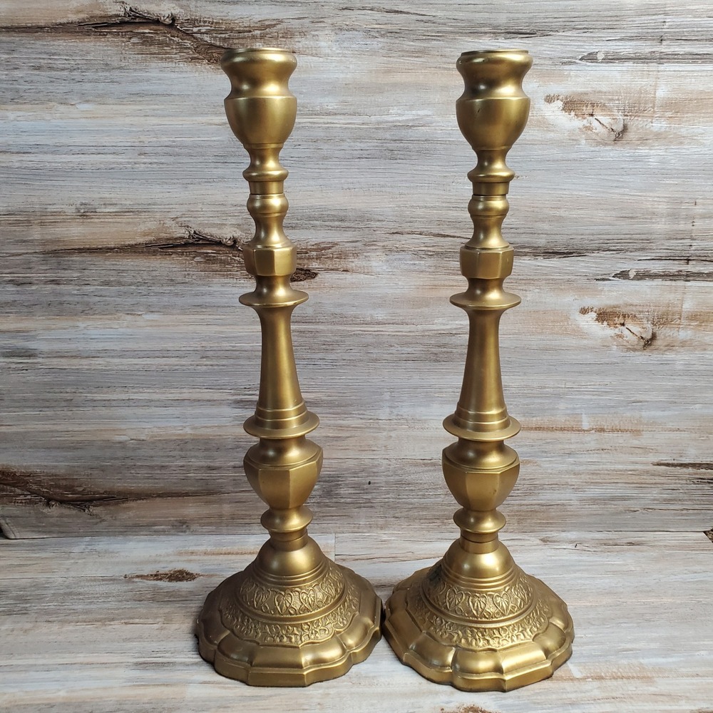 Bombay Company Brass Tone Taper Candlestick Holders Pair Vintage Style Gold 12in